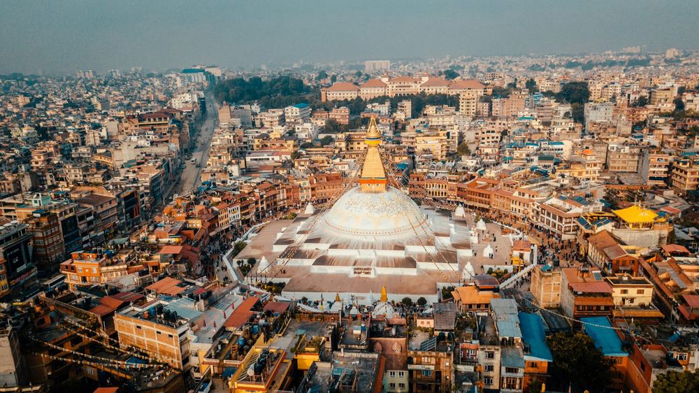 Katmandu z lotu ptaka ze stupą Boudhanath