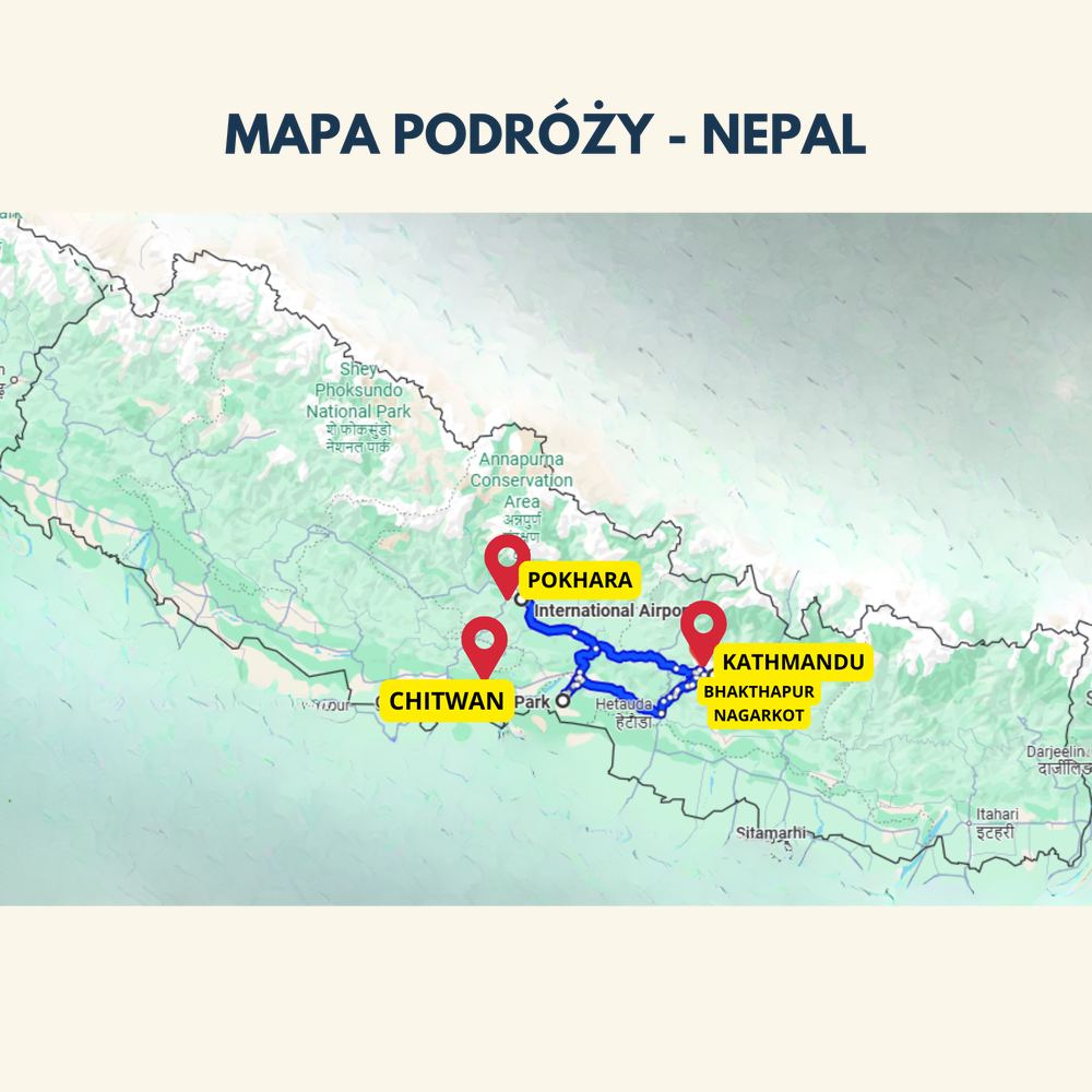 Mapa podróży po Nepalu: Katmandu, Pokhara i Park Narodowy Chitwan