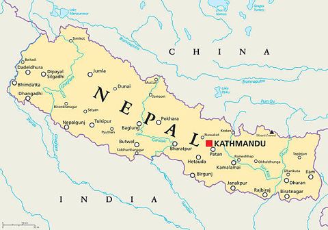 Mapa Nepalu z zaznaczonymi miastami
